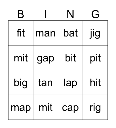 Family Words Bingo Card