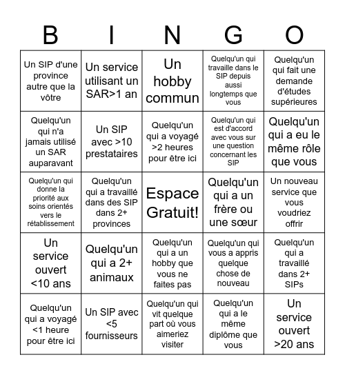 Bingo de Conférence Bingo Card