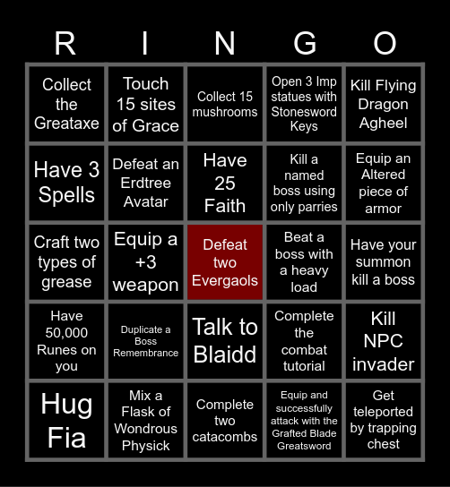 Elden Ring Bingo Card