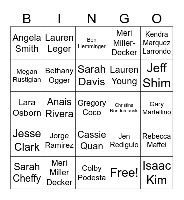 Leadership Bingo! Bingo Card