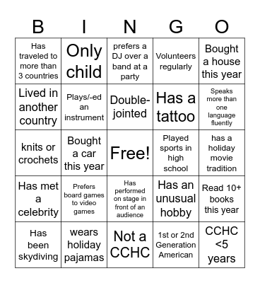 Getting to Know You Bingo Card