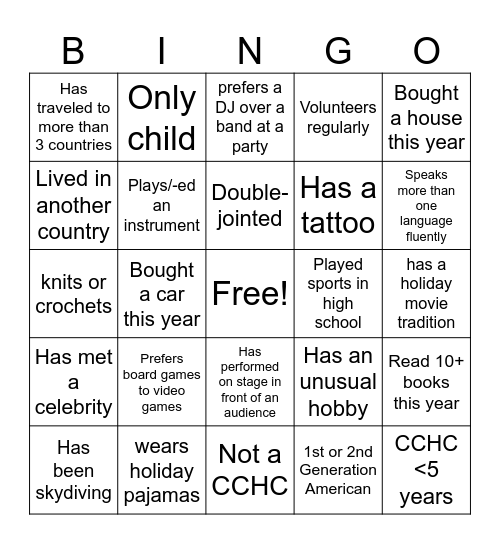 Getting to Know You Bingo Card