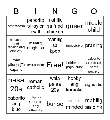 Psych 108 THY Human Bingo Card