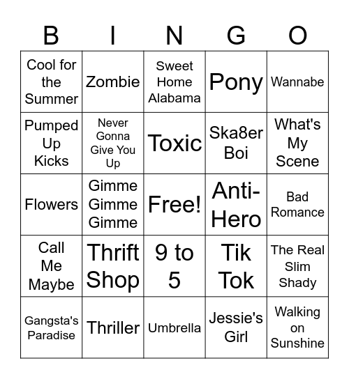 Music Bingo Card