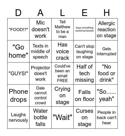 Dale Bingo Card