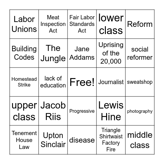 Progressive Era Review Bingo Card