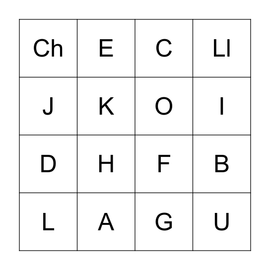 El Alfabeto Bingo Card