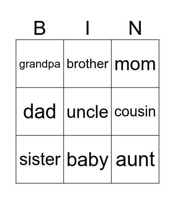 Family Bingo Card