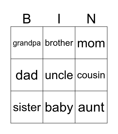 Family Bingo Card