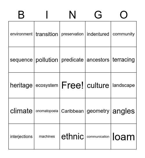 Wordingo #5 Bingo Card