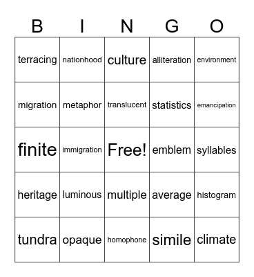 Wordingo #6 Bingo Card