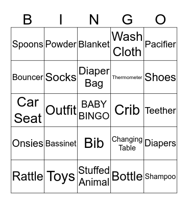 Baby Shower Bingo Card