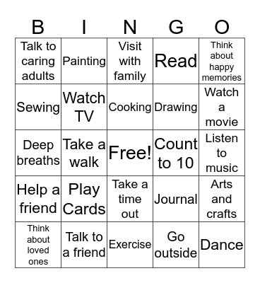 Coping Skills Bingo Card