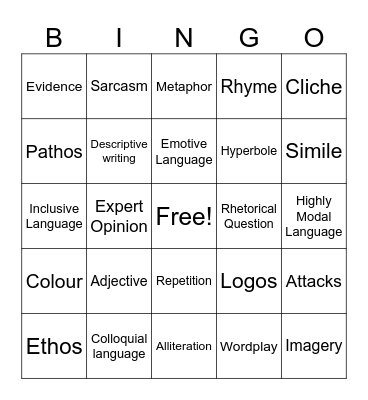 Advertisement Techniques Bingo Card