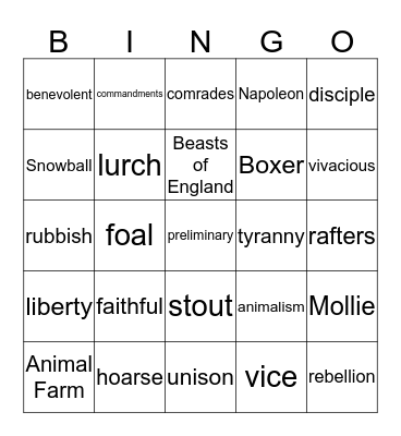 Animal Farm ch 1-2  Bingo Card