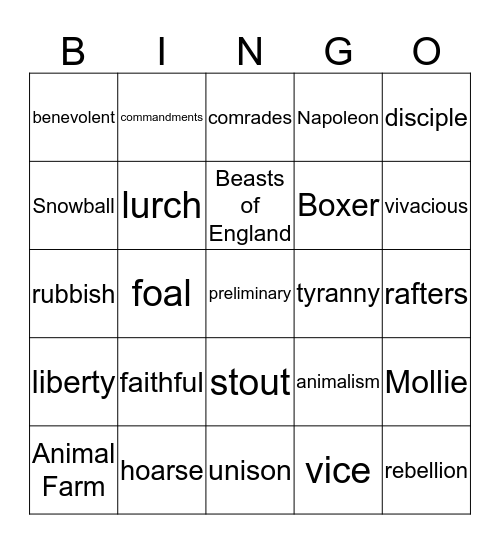 Animal Farm ch 1-2  Bingo Card