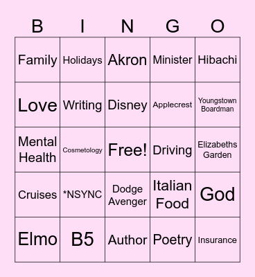 30 Years of Jillian Bingo Card