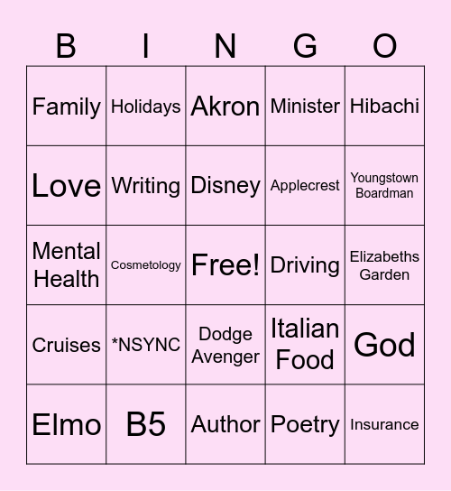 30 Years of Jillian Bingo Card
