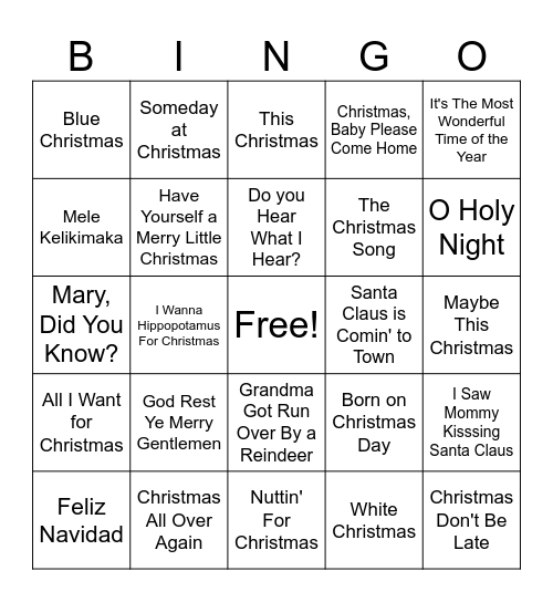 Christmas Music Bingo Card