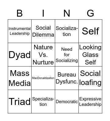 Test 2  B I N G O Bingo Card