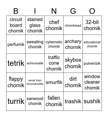 chomik Bingo Card