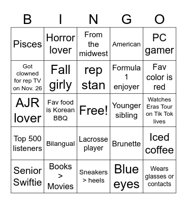 MySwiftieEras Bingo Card