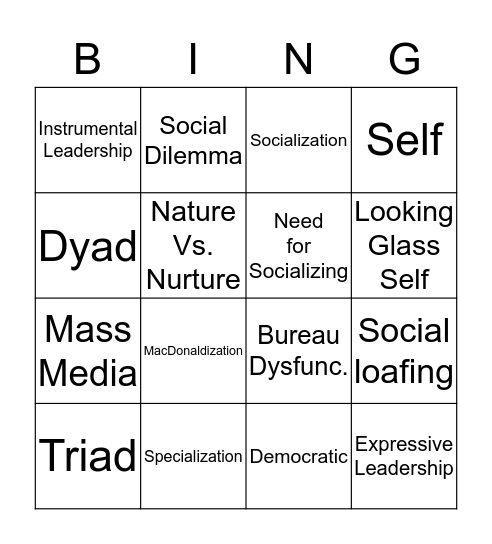 Test 2  B I N G O Bingo Card