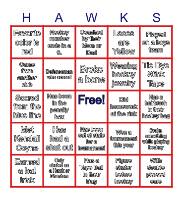 SISTER HAWKS Bingo Card
