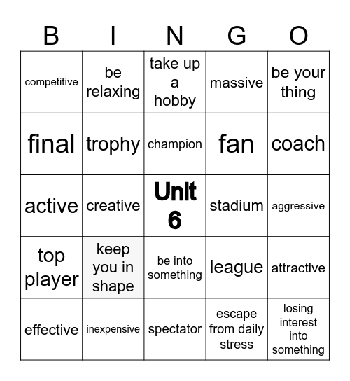 Wordlist unit 6 Bingo Card