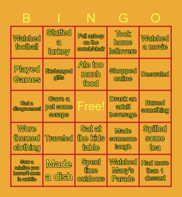 CSC Thanksgiving Bingo Card