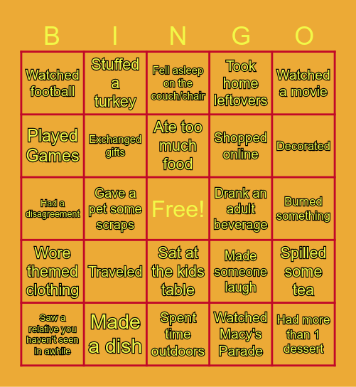 CSC Thanksgiving Bingo Card