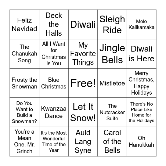 Holiday Music Bingo Card