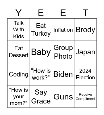 Christmas 2024 YEET Bingo Card