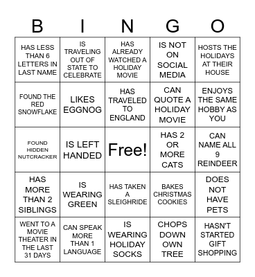 HOLIDAY MINGLE Bingo Card