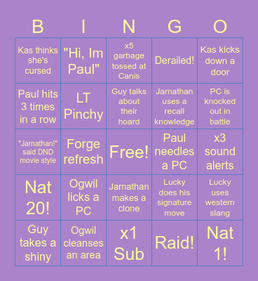 Abomination Bingo Card