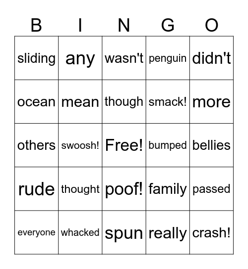 Penny the Rude Penguin Bingo Card