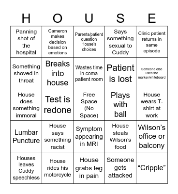 House MD Bingo Card