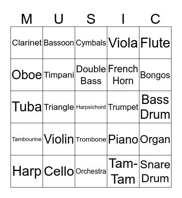 Orchestra Instruments Bingo Card