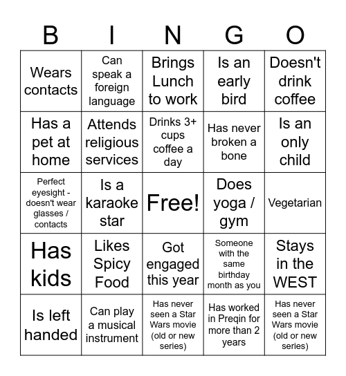 Preqin Bingo! Bingo Card
