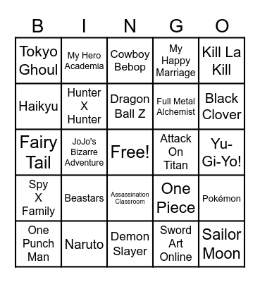 Anime Music! Bingo Card