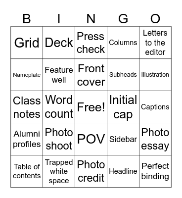 Magazine Bingo Card