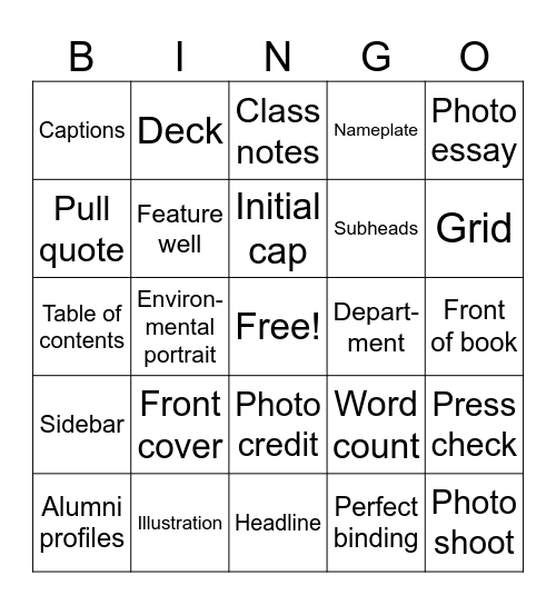 Magazine Bingo Card