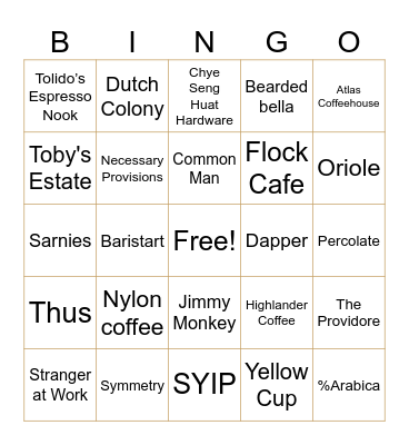 Kofe Hunt Bingo Card