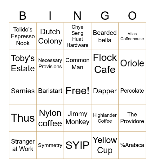Kofe Hunt Bingo Card