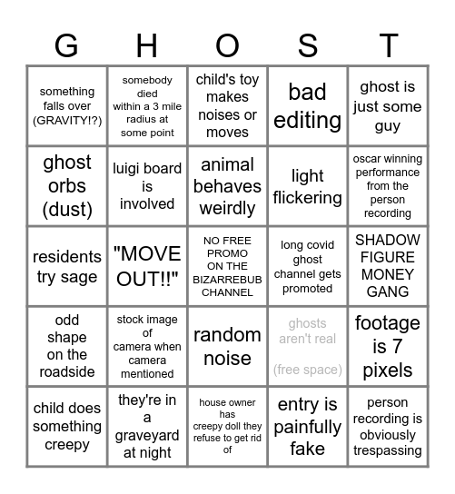 WUHHHH SCAWY GHOST SIGHTINGS Bingo Card