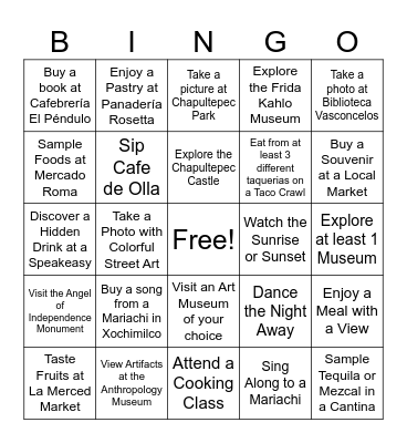 Ciudad de Mexico Bingo Card