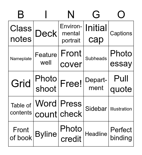 Magazine Bingo Card