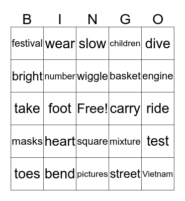 Easy Time to Read 1 chapter 9-12 Bingo Card