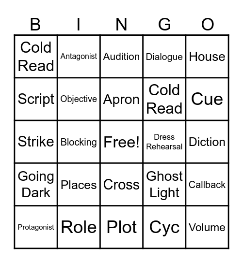 Theatre Vocab Bingo Card