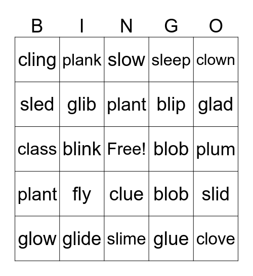 L Blend - Short and Long Vowels Bingo Card